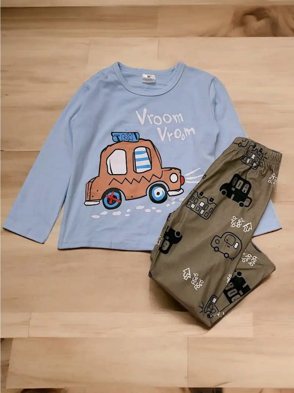 Light Blue 'Vroom Vroom' Car Long Sleeve Shirt and Pants Pajama Set NIP
